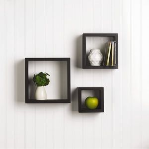 Square Wooden Shelves in Black